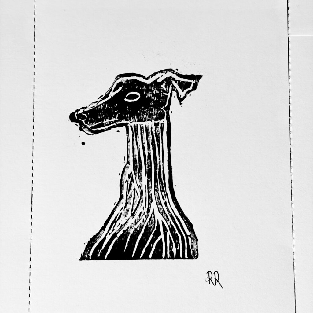 Whippet Lino Print
